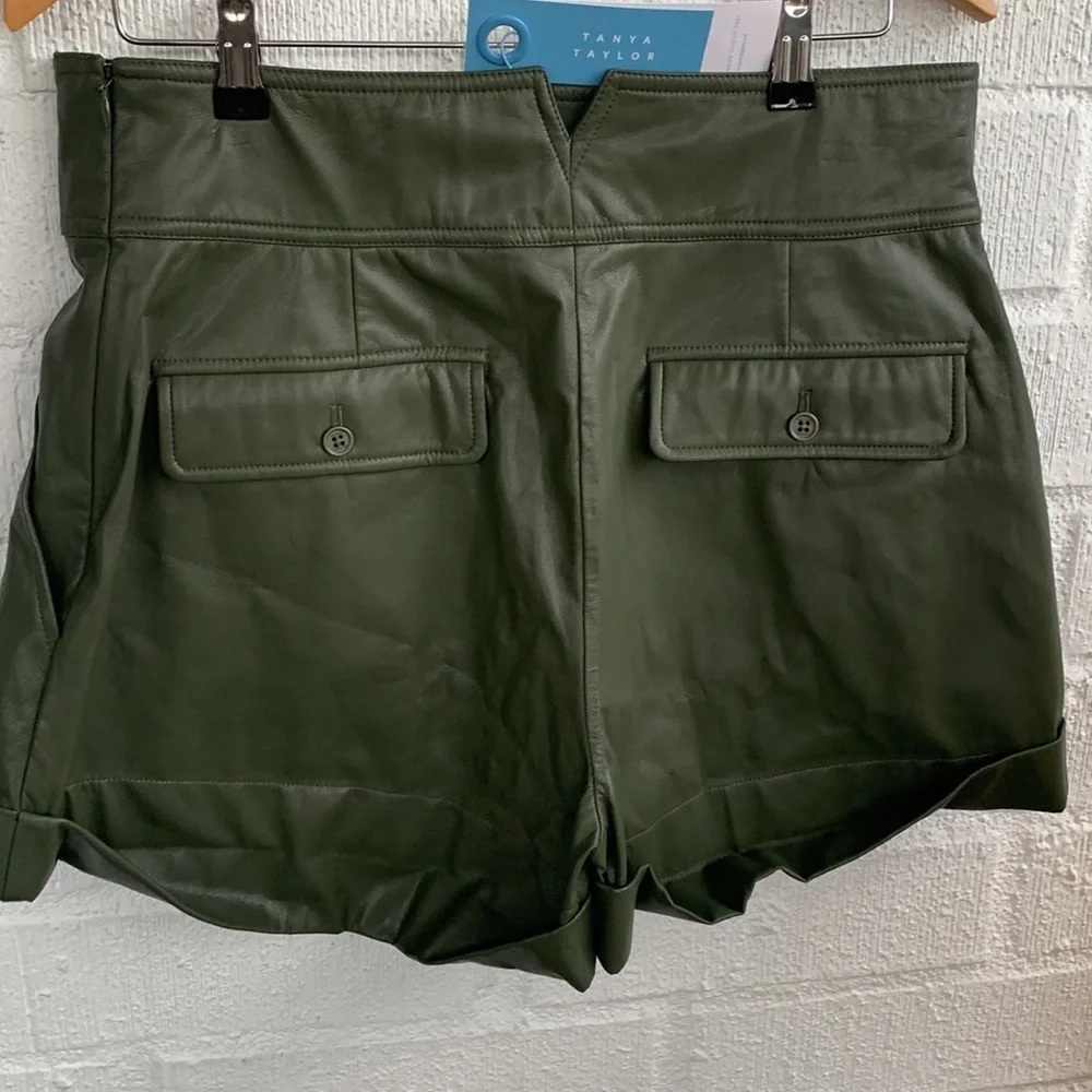 TANYA TAYLOR Faux Leather Greta Rolled Cuffs Shorts Olive sz 12 - Picture 6 of 12